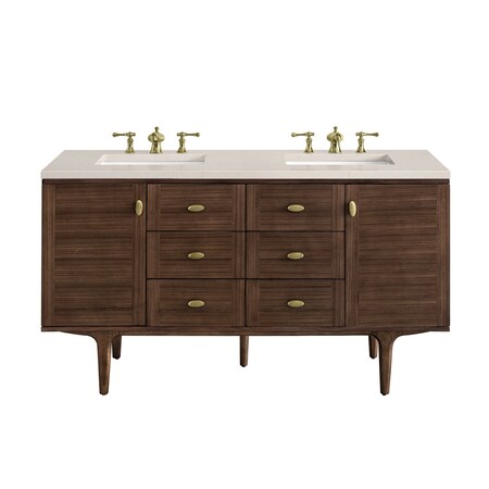 James Martin Vanities Amberly 60in Double Vanity, Mid-Century Walnut w/ 3 CM Eternal Marfil Top 670-V60D-WLT-3EMR